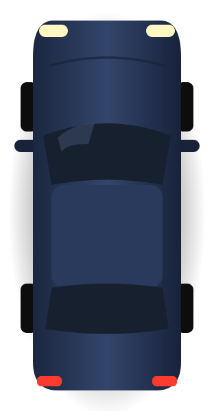 Top-down view of a navy courier car