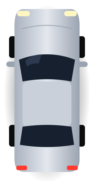 Top-down view of a silver courier car